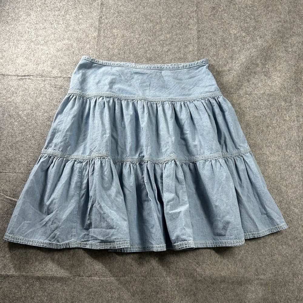 Vintage Chaps Skirt Womens Size 10 Denim Tiered Cotton Blue Y2K